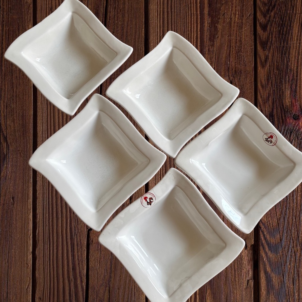 Set of 5 Soup/Salad Square Bowls with Curved Lines from Portugal